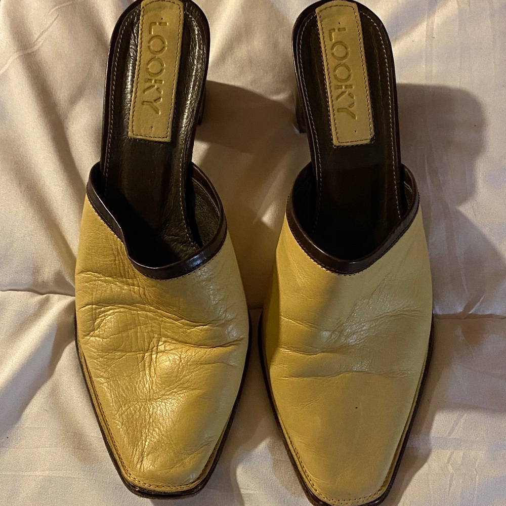 Women's Yellow Leather Mules